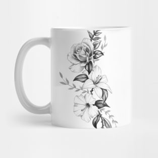 Lily Rose and Hibiscus Floral Tattoo Design Mug